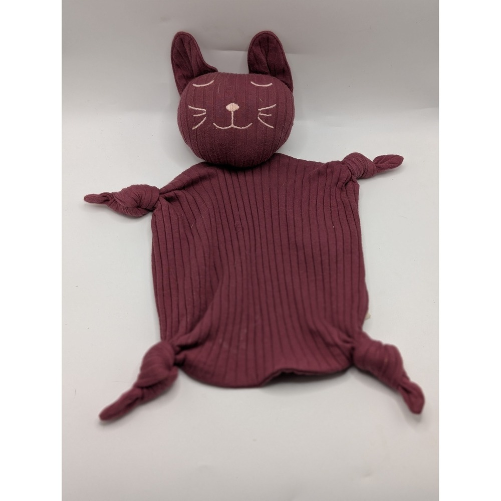 Kate Quinn Organic Cotton Ribbed Cat Lovey Security Blanket Plum Burgundy OS